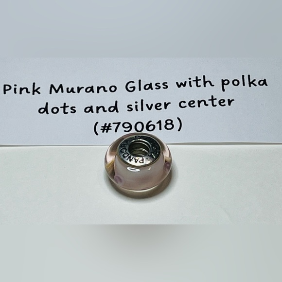 Pink Murano Glass with polka dots and silver center - Picture 4 of 6